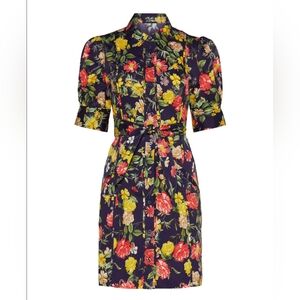 Marissa Webb Navy Blue Floral Dress Short Sleeve With Pockets
